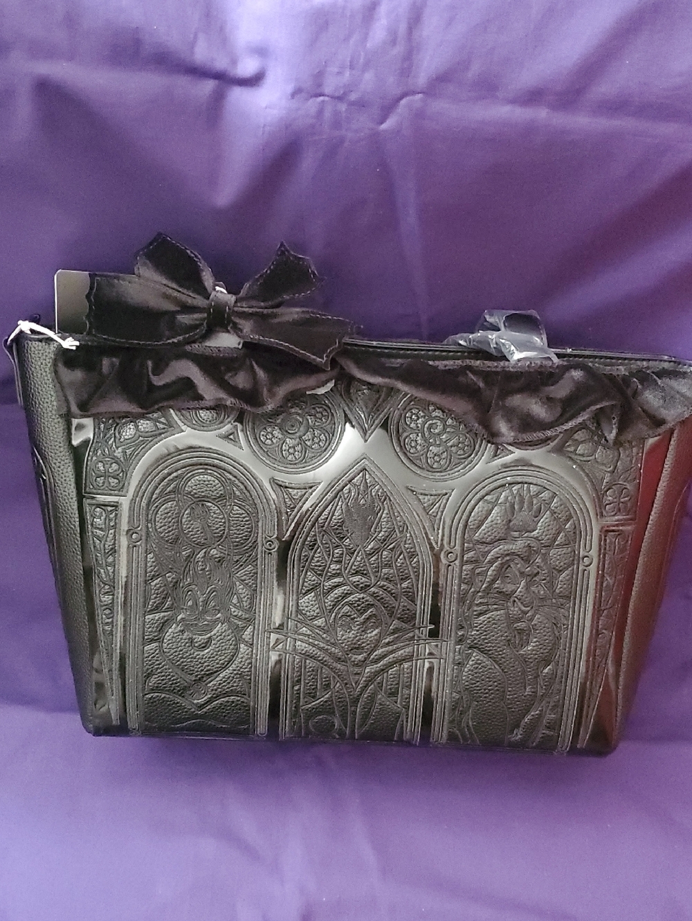 Loungefly Disney Black Embossed Gothic Tote with Velvet Trim (Hot Topic) - Picture 4 of 16